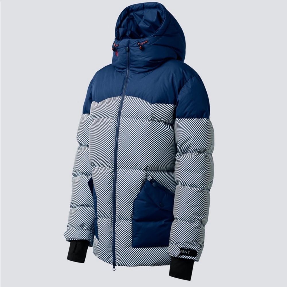 Perfect Moment - Portillo Pinstripe - Womens Navy and White Down Jacket - Large